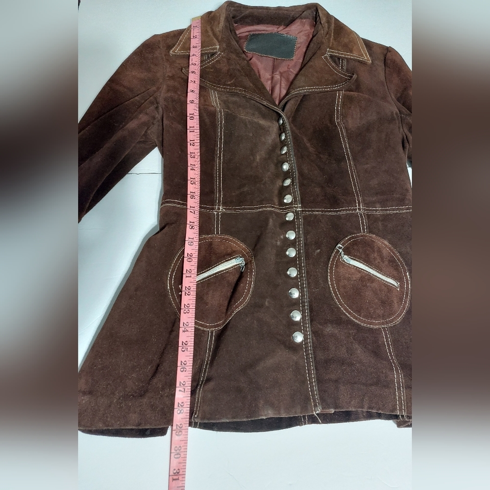 Vintage 60s 70s Brown Suede Jacket - Size L - Picture 7 of 8